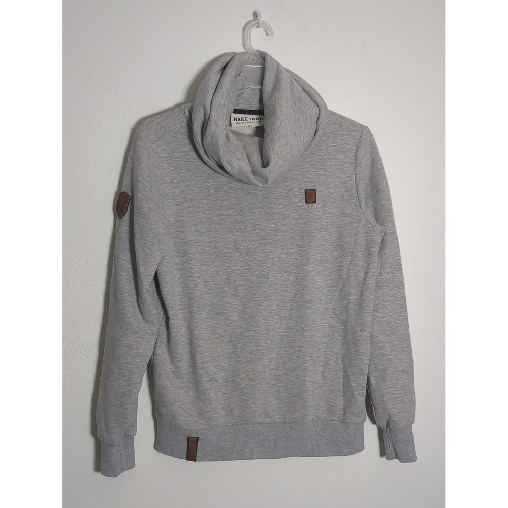 Naketano Mens Brave New Word Cowl Neck Sweatshirt Gray Heather Large Pullover